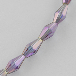 Dark Orchid Electroplate Glass Beads Strands, Rainbow Plated, Faceted, Bicone, Dark Orchid, 8x4x4mm, Hole: 1mm 67~68pcs/strand, 21.85 inch