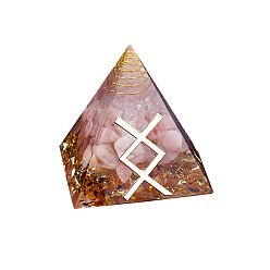 Sunstone Orgonite Pyramid Resin Display Decorations, with Brass Findings, Gold Foil and Natural Sunstone Chips Inside, for Home Office Desk, 50mm