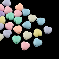 Couleur Mélangete Perles acryliques opaques, cœur, couleur mixte, 7x7x5mm, trou: 2 mm, environ 3500 pcs / 500 g