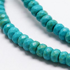 Turquoise Brins de perles turquoise synthétiques rondelles à facettes, teint, turquoise, 6x4mm, Trou: 1mm, Environ 101 pcs/chapelet, 15.7 pouce