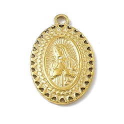 Golden 304 Stainless Steel Pendants, Oval with Virgin Mary Charm, Golden, 20.5x13x2mm, Hole: 2mm