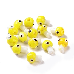 Yellow Handmade Evil Eye Lampwork Beads, Mushroom Shape, Yellow, 16.5~18x11.5~13x11.5~13mm, Hole: 1.6~2mm