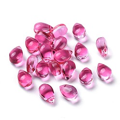 Rosa Oscura Perlas de vidrio transparentes, cuentas perforadas superiores, lágrima, de color rosa oscuro, 9x6x5 mm, agujero: 1 mm