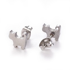 Stainless Steel Color 304 Stainless Steel Kitten Stud Earrings, Hypoallergenic Earrings, with Ear Nuts/Earring Back, Cat Silhouette, Stainless Steel Color, 8x8mm, Pin: 0.8mm, 12pairs/card