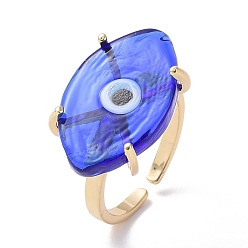 Azul Brazalete abierto ovalado de murano con mal de ojo, joyería de la suerte de latón chapado en oro real 18k para mujer, sin plomo y el cadmio, azul, tamaño de EE. UU. 6 1/4 (16.7 mm)