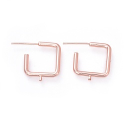 Rose Gold Brass Stud Earring Findings, with Loop, Ear Nuts and 925 Sterling Silver Pin, Rose Gold, 18~19x16x2mm, Hole: 1mm, Pin: 0.7mm