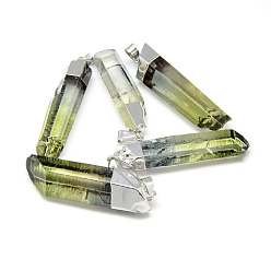 Gris Oliva Naturales de cuarzo cristales pendientes puntiagudos, con fornituras de hierro, platino plateado, pepitas, teñido, verde oliva, 42~55x9~15x8~11 mm, agujero: 6x3.5 mm