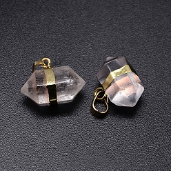 Quartz Crystal Natural Quartz Crystal Double Terminated Pointed Pendants, Rock Crystal, with Golden Tone Brass Findings, 15~17x22x13mm, Hole: 8x5mm
