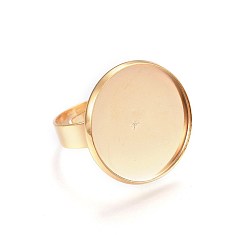 Oro Componentes de anillos de dedo de acero inoxidable ajustables 201, fornituras base de anillo almohadilla, plano y redondo, dorado, tamaño de 8, 18 mm, Bandeja: 20~20.5 mm