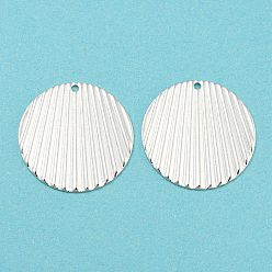 925 Sterling Silver Plated Eco-friendly Brass Pendants, Cadmium Free & Lead Free, Corrugated Flat Round Charm, 925 Sterling Silver Plated, 21x0.5mm, Hole: 1.4mm