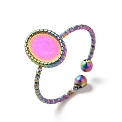 Rainbow Color Placage ionique (ip) 304 anneaux de manchette ouverts ovales en acier inoxydable pour femmes, couleur arc en ciel, taille us 8 (18.1 mm), 13mm