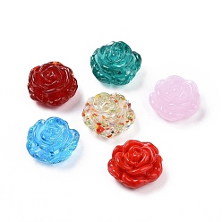 Mixed Color Handmade Lampwork Flower Beads, Rose, Mixed Color, 18x18x9.5mm, Hole: 1~1.6mm