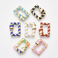 Mixed Color Golden Plated Brass Screw Carabiner Lock Charms, for Necklaces Making, with Enamel, Rectangle, Mixed Color, 19x15x3~6mm