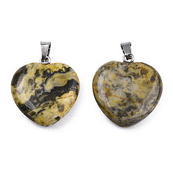 Pale Goldenrod Natural Map Stone Pendants, with Stainless Steel Color Tone Stainless Steel Snap On Bails, Heart Charm, Dyed & Heated, Pale Goldenrod, 22~22.5x20~20.5x6mm, Hole: 2.5x5mm