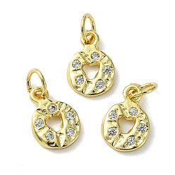 Real 18K Gold Plated Rack Plating Brass Micro Pave Cubic Zirconia Pendants, Long-Lasting Plated, Lead Free & Cadmium Free, Ring Charm, Real 18K Gold Plated, 12x8x1mm