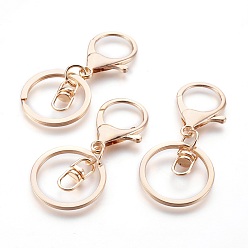 Golden Alloy Keychain Clasp Findings, with Iron Key Rings, Golden, 68x30x5mm