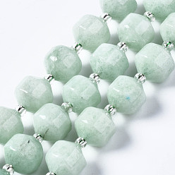 Jade Blanc Perles naturelles, perles de jade , imitation béryl, avec des perles de rocaille, facette, polygone, 10x9.5mm, Trou: 1.2mm, Environ 32~33 pcs/chapelet, 14.76 pouces~15.28 pouces (37.5cm~38.8cm)