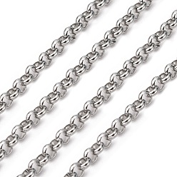 Stainless Steel Color 304 Stainless Steel Rolo Chains, Belcher Chain, Unwelded, with Spool, Stainless Steel Color, 4x4x1.5mm, about 82.02 Feet(25m)/roll