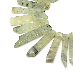 Prehnite Natural Prehnite Beads Strands, Top Drilled Beads, Rectangle, 20~65x7~15x6~10mm, Hole: 2mm, about 30~40pcs/strand, 15.75 inch(40cm)