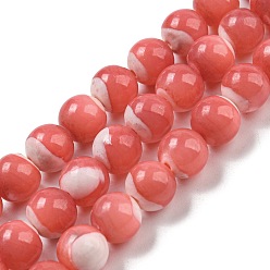 Light Coral Dyed Natural Trochus Shell Beads Strands, Round, Light Coral, 6mm, Hole: 1.2mm, about 69pcs/strand, 14.80 inch(37.6cm)