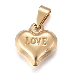 Oro Día de san valentín 201 encantos de acero inoxidable, corazón con la palabra amor, dorado, 13x11.5x4 mm, agujero: 4.5x3 mm