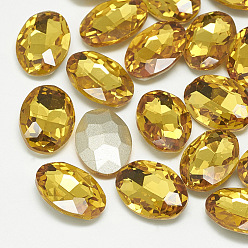 Topaz Pointed Back Glass Rhinestone Cabochons, Back Plated, Faceted, Oval, Topaz, 12x10x5mm