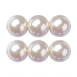 Coquillage De Mer Brins de perles rondes en verre teinté écologique, Grade a, cordon en coton fileté, couleur de coquillage, 8mm, Trou: 0.7~1.1mm, Environ 52 pcs/chapelet, 15 pouce