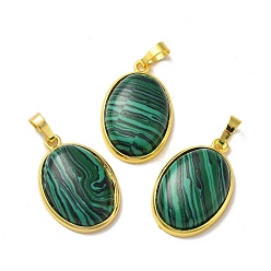 Malachite Synthetic Malachite Pendants, Oval Charms, with Rack Plating Golden Plated Brass Findings, Lead Free & Cadmium Free, 31x20x7.5~8mm, Hole: 7x5mm