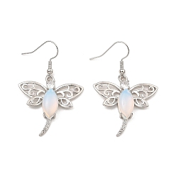 Opalite Opalite Dragonfly Dangle Earrings, Platinum Brass Earrings, 47x30mm