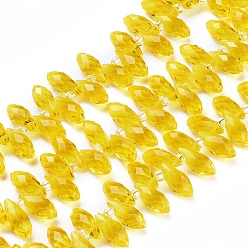 Yellow Crystal Glass Beads Strands, Top Drilled Beads, Faceted, Teardrop, Yellow, 13x6mm, Hole: 1mm, about 100pcs/strand, 16.5 inch