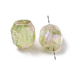 Jaune Placage uv perles acryliques irisées arc-en-ciel, avec de la poudre de paillettes, ovale, jaune, 21x16x13mm, Trou: 3mm