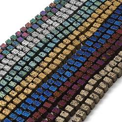 Couleur Mélangete Brins de perles de pierre de lave naturelle galvanisées, rectangle, couleur mixte, 6x6.5x6.5mm, Trou: 1mm, Environ 68 pcs/chapelet, 16.54''~16.93'' (42~43 cm)