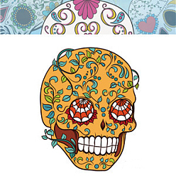 Coloré Autocollants de tatouages d'art corporel lumineux sur le thème d'halloween, autocollants en papier pour tatouages temporaires amovibles, crane, colorées, 85x60mm