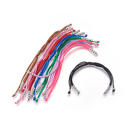 Mixed Color Nylon Cord Braided Bead Bracelets Making, with Brass Beads, Long-Lasting Plated, Real Platinum Plated, Mixed Color, 10-1/4 inch~11-5/8 inch(26~29.6cm)
