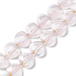 Quartz Rose Naturel a augmenté perles de quartz brins, coeur d'amour à facettes, avec des perles de rocaille, 11~12x12x4~5mm, Trou: 0.9mm, Environ 30~32 pcs/chapelet, 15.35'' (39 cm)