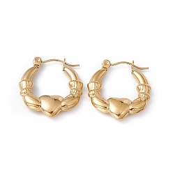 Golden Ion Plating(IP) 304 Stainless Steel Claddagh Earrings, Hoop Earrings for Women, Golden, 22x20.5x4mm, Pin: 0.7mm