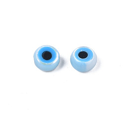Deep Sky Blue Natural White Shell Mother of Pearl Shell Beads, with Synthetic Turquoise, Evil Eye, Deep Sky Blue, 4x2mm, Hole: 0.7mm