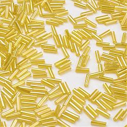 Oro Abalorios de vidrio canutillos, colores transparentes arco iris, oro, 12x2 mm, agujero: 0.5 mm, sobre 5000 unidades / bolsa