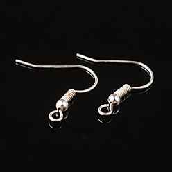 Серебро Латунные крючки для сережек, провод уха, с горизонтальной петлей, серебряные, 17~19x16~18x0.8 мм, 20 датчик, отверстие : 2 мм