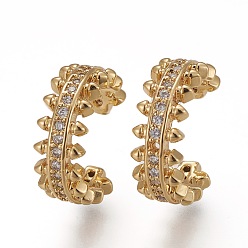 Real 18K Gold Plated Brass Micro Pave Clear Cubic Zirconia Cuff Earrings, Real 18K Gold Plated, 15x6mm