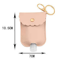 PeachPuff Plastic Hand Sanitizer Bottle with PU Leather Cover, Portable Travel Squeeze Bottle Keychain Holder, PeachPuff, 105x70mm
