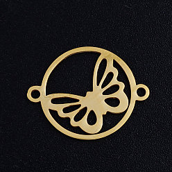 Golden 201 Stainless Steel Links connectors, Circle with Butterfly, Golden, 19.5x15x1mm, Hole: 1.4mm