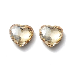 Golden Shadow Glass Rhinestone Cabochons, Flat Back & Back Plated, Faceted, Heart, Golden Shadow, 10x10x4mm