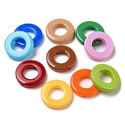 Mixed Color Opaque Acrylic Beads, Donut, Mixed Color, 27.5x5.5mm, Hole: 1.5mm