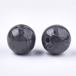 Gris Oscuro Abalorios de resina, de piedras preciosas de imitación, rondo, gris oscuro, 16~16.5 mm, agujero: 3.5 mm
