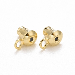 Real 14K Gold Plated Rack Plating Brass Ear Nuts, with Loop, Cadmium Free & Lead Free, Long-Lasting Plated, Real 14K Gold Plated, 5.8x7.2x4.4mm, Hole: 1.8mm