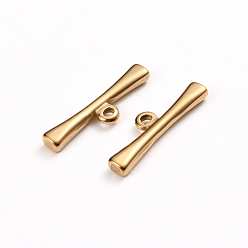 Golden Ion Plating(IP) 304 Stainless Steel Toggle Clasps Parts, Bar, Golden, 21x6x2.5mm, Hole: 1.5mm