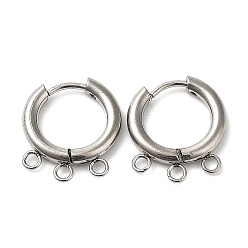 Stainless Steel Color 304 Stainless Steel Huggie Hoop Earring Findings, with 316 Surgical Stainless Steel Pin & 3-hole Loops, Stainless Steel Color, 16.5x16.5x2.5mm, Hole: 1.6~1.8mm