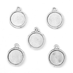 Antique Silver Tibetan Style Alloy Flat Round Pendant Cabochon Settings, Cadmium Free & Lead Free, Double-sided Tray, Plain Edge Bezel Cups, Antique Silver, Tray: 16mm, 22x19x3mm, Hole: 1mm, about 500pcs/1000g