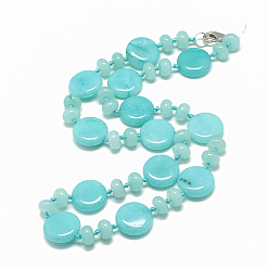 Jade Blanc Colliers de jade blanc de perles naturelles, avec mousquetons en alliage, plat rond, teint, 18.1 pouces ~ 18.5 pouces (46~47 cm), plat rond: 16x6 mm
